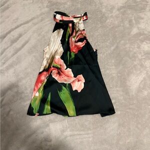 WOMENS HALTER PLEATED SHELL FOREST FLORAL SPRUCE